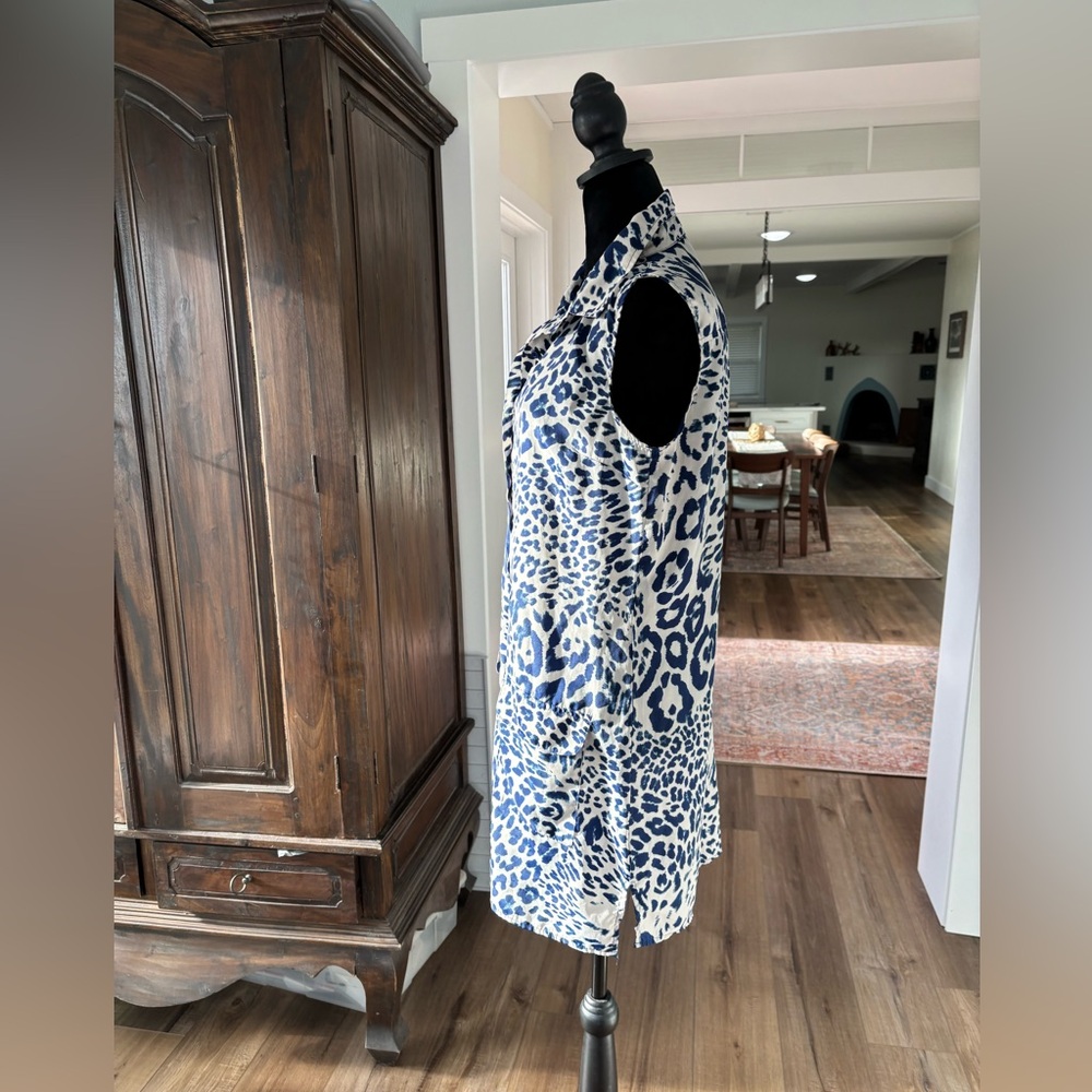 Dennis Basso small blue & white cheetah print tunic top dress swim cover - Picture 5 of 9
